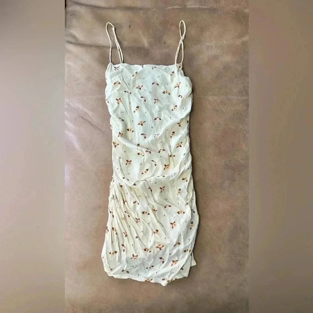 We Wore What Women's Medium Yellow Ronnie Sleeveless Mini Dress Ruched Floral Sm - Picture 10 of 11